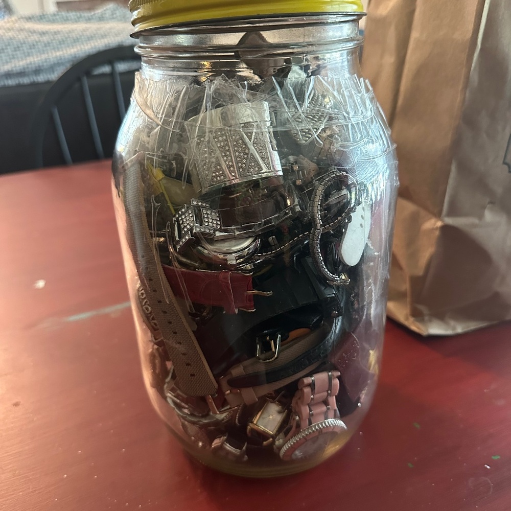 jar of watches & jewelry